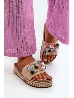 Dámské sandály na platformě s ozdobami S.Barski HY077 béžové