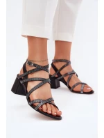 Kožené Dámské Sandály S Pásky Na Podpatku model 21702870 Černé - Maciejka