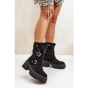 Dámské Kotníkové Boty Na Masivním Podpatku S Přezkami A Páskem Černé Nerelisa