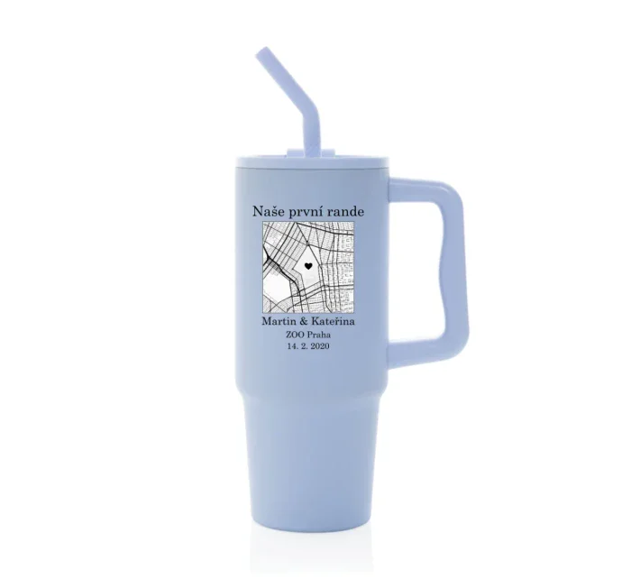 Personalizovaná termoska s barevným víčkem s mapou