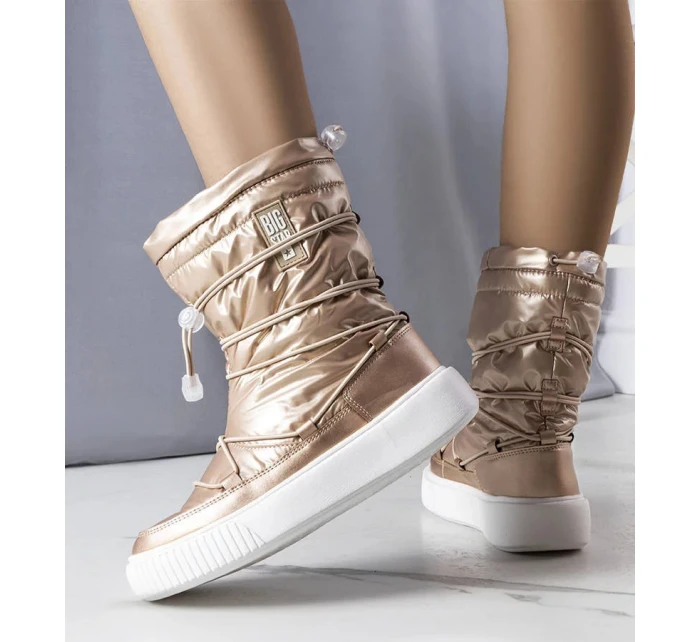 Dámské metalické INT1783B  zateplené sněhule Béžová - Big Star