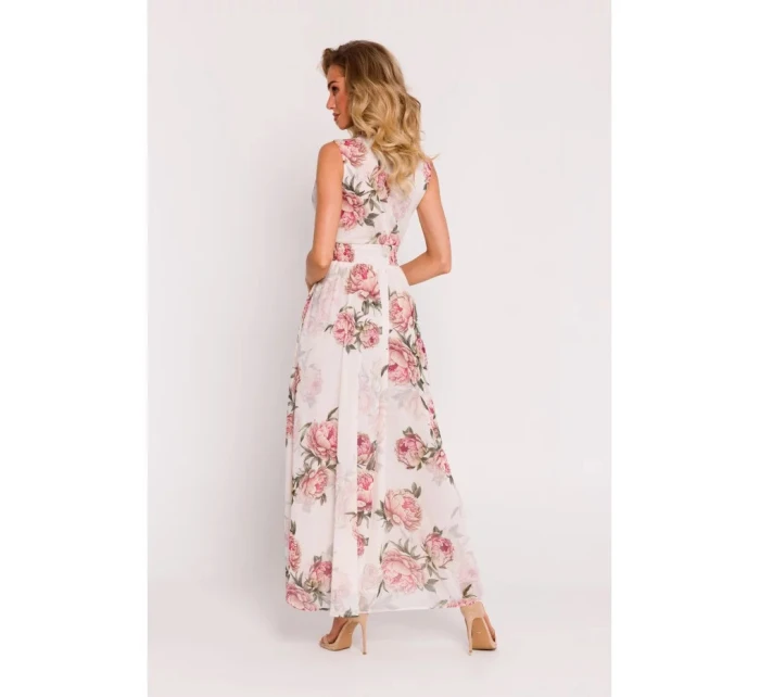 Dámské šifonové šaty model 21105543 model 2 Ecru s květy - Moe Dámské šifonové šaty model 21105543 model 2 Ecru s květy - Moe