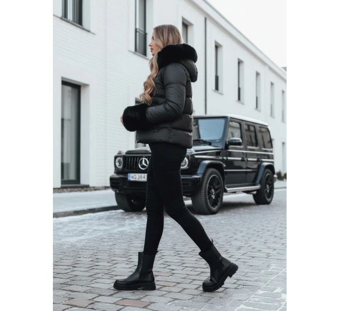 Dámská zimní bunda YOUWARM krátká prošívaná s kožešinou černá FashionStreet TY5006