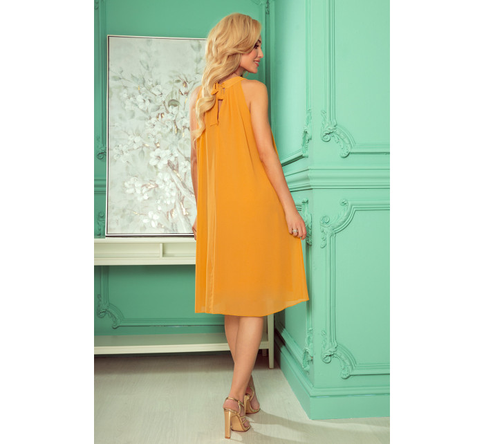 ALIZEE - Dámké šifonové šaty v medové barvě se zavazováním 350-3