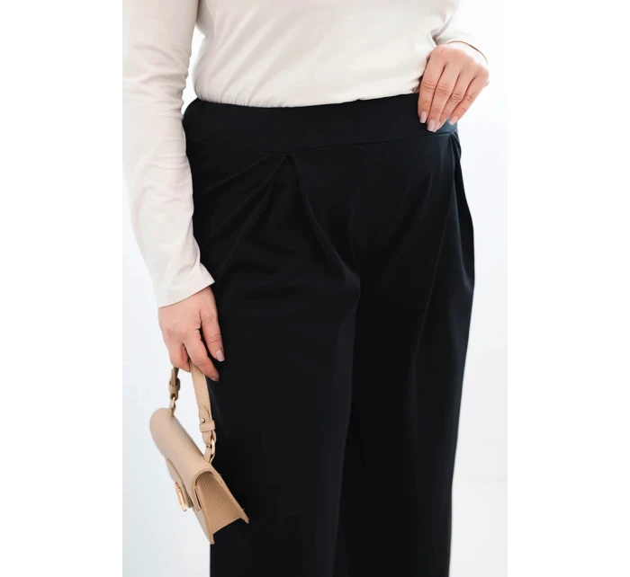 Dámské kalhoty Plus Size s širokými nohavicemi a model 21911606 černé - K-Fashion