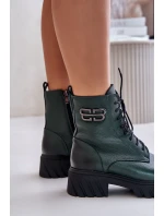 Zazoo 60486 Kožené Boty Pracovní Zateplené Tmavě Zelené