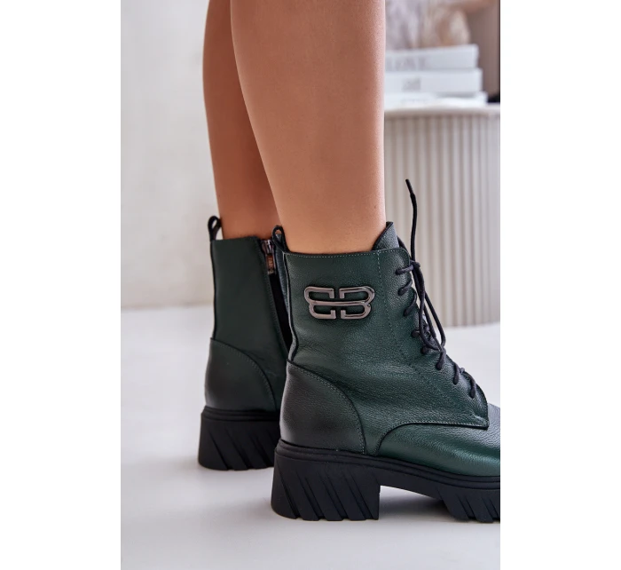 Zazoo 60486 Kožené Boty Pracovní Zateplené Tmavě Zelené