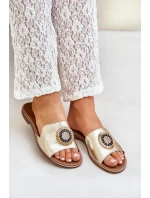 Kožené sandály s ozdobou na plochém podpatku Zazoo model 21682450 zlaté - Boto