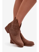 Dámské kotníkové boty na plochém podpatku model 21713578 hnědé - S.Barski