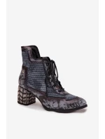 Kožené dámské kotníkové boty na podpatku model 21713970 šedé - Maciejka