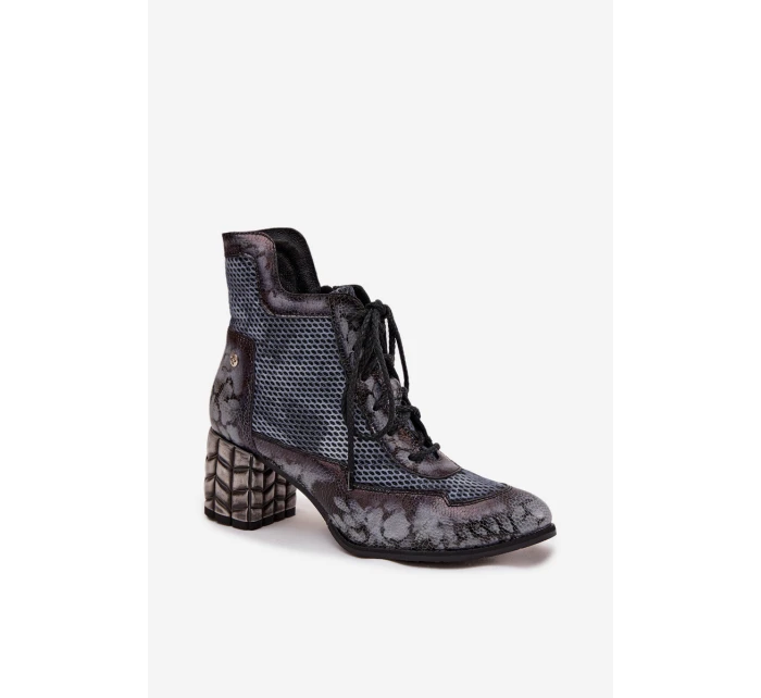 Kožené dámské kotníkové boty na podpatku model 21713970 šedé - Maciejka