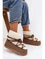 Dámské sněhule s podšívkou na zavazování tmavě béžové model 21757747 - Boto