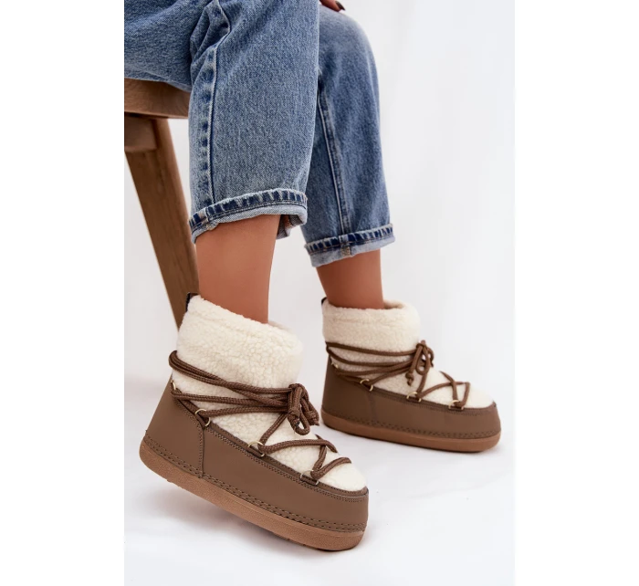 Dámské sněhule s podšívkou na zavazování tmavě béžové model 21757747 - Boto