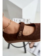 Kožené semišové baleríny Barefoot s páskem Zazoo 10206 Čokoládové