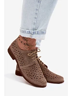 Kožené Semišové Dámské Polobotky S Otevřeným Vzorem Na Ploché Podpatku Zazoo 4156 Cappuccino