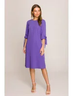 Šaty áčkového střihu s rukávy fialové model 20966065 - STYLOVE