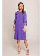 S393 Šaty áčkového střihu s vázacími rukávy - fialové