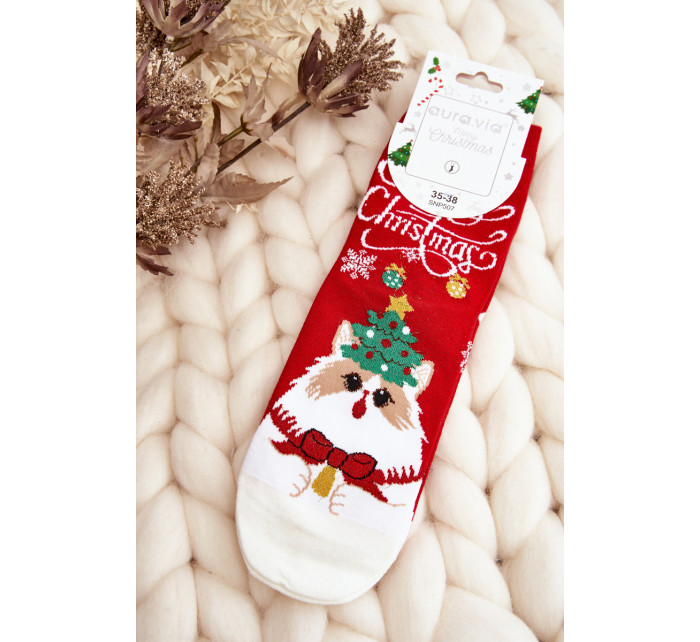 Dámské vánoční ponožky s červeným koťátkem