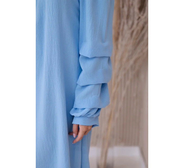 Španělské šaty s ozdobnými rukávy modré