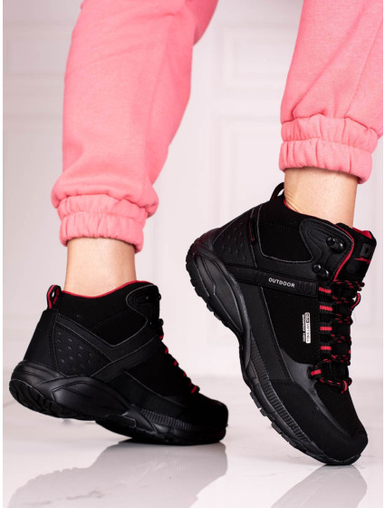 Módní dámské  trekingové boty černé bez podpatku