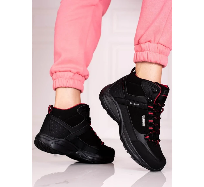 Módní dámské  trekingové boty černé bez podpatku