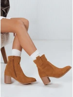 Dámské semišové kozačky na podpatku velbloudí barvy FashionStreet ZY1233