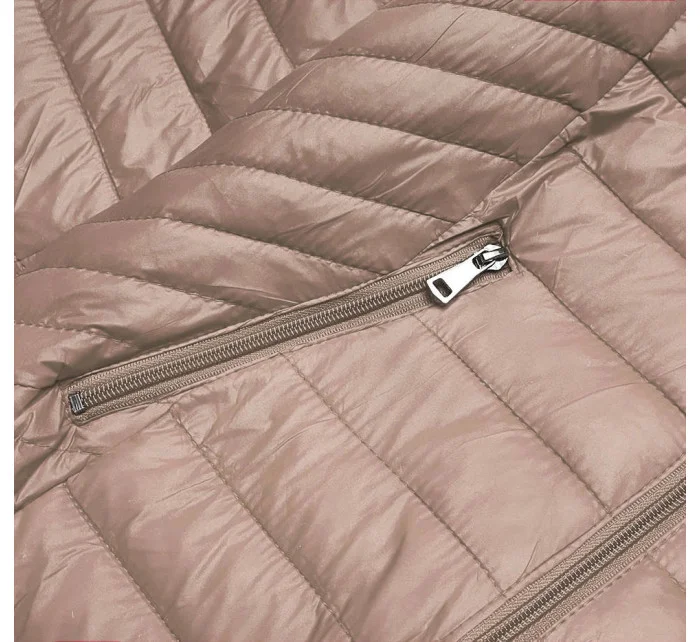 Prošívaná béžová dámská bunda s kapucí model 18038064 - S'WEST Prošívaná béžová dámská bunda s kapucí model 18038064 - S'WEST