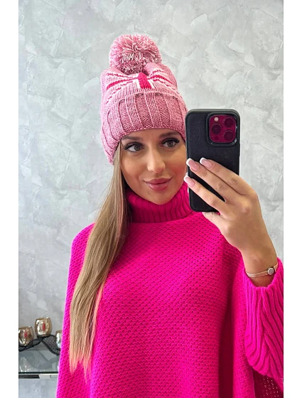 Dámská čepice s bambulí Elizabeth model 18752281 tmavě růžová - K-Fashion