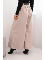 Dámské kalhoty s širokým nohavicí a pásem béžové Dámské kalhoty s širokým nohavicí a pásem béžové