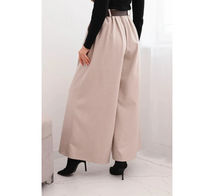 Dámské kalhoty s širokým nohavicí a pásem béžové Dámské kalhoty s širokým nohavicí a pásem béžové