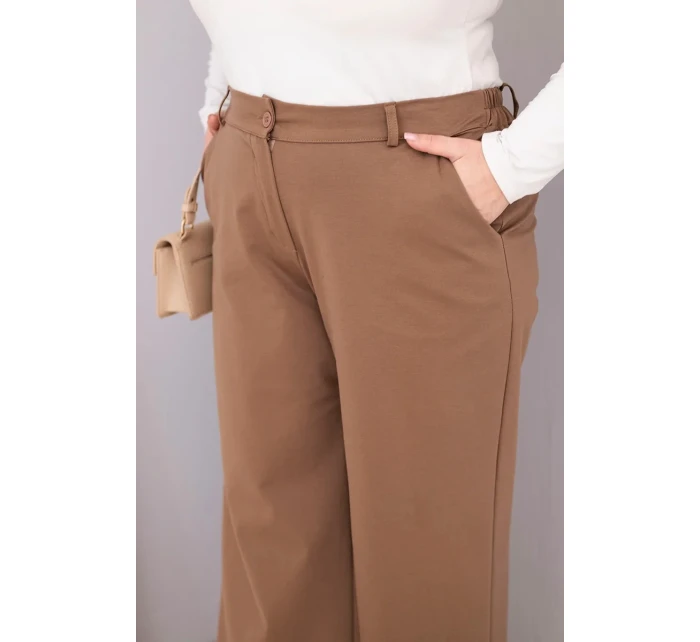 Dámské kalhoty Plus Size s širokou nohavicí a vysokým pasem světlé camelové