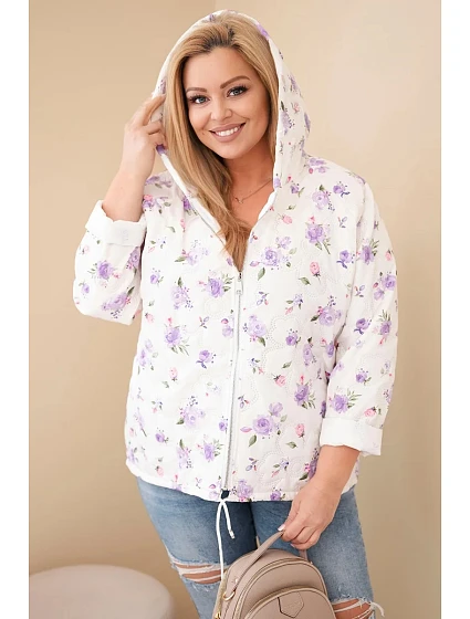 Dámská jarní bunda Plus Size s drobným květinovým vzorem fialová