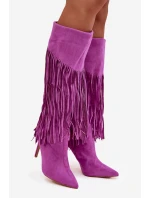 Dámské kozačky na jehlovém podpatku s třásněmi fialové Isalune Dámské kozačky na jehlovém podpatku s třásněmi fialové Isalune