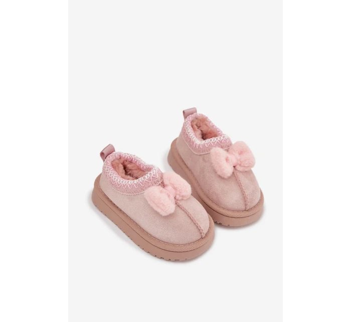 Dětské sněhule s výšivkou a mašlí Růžové Daven