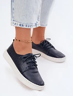 Dámské otevřené polobotky na šněrování tmavě modré Pearla