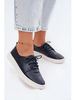 Dámské otevřené polobotky na šněrování tmavě modré model 22133930 - Boto