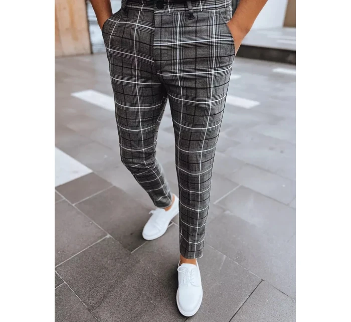 Pánské tmavě šedé kostkované kalhoty FashionStreet UX3957