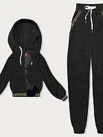 Pruhovaná tepláková souprava s ozdobným žebrováním černá (AMG-345A)