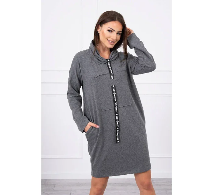 Šaty s kravatou v grafitové barvě