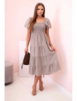 Dámské viskózové šaty s nabíranými rukávy a volánkovým topem fango