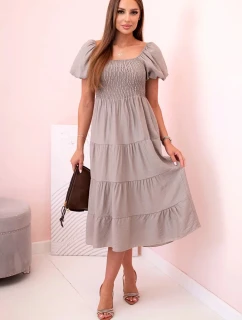 Dámské viskózové šaty s nabíranými rukávy a volánkovým topem fango