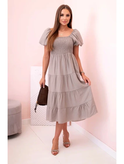 Dámské viskózové šaty s nabíranými rukávy a volánkovým topem fango