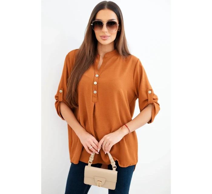 Halenka s delším zadním dílem tmavě camelová Halenka s delším zadním dílem tmavě camelová