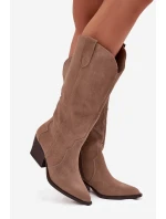 Kožené Semišové Kozačky Dámské Zateplené Khaki model 21714867 - Boto