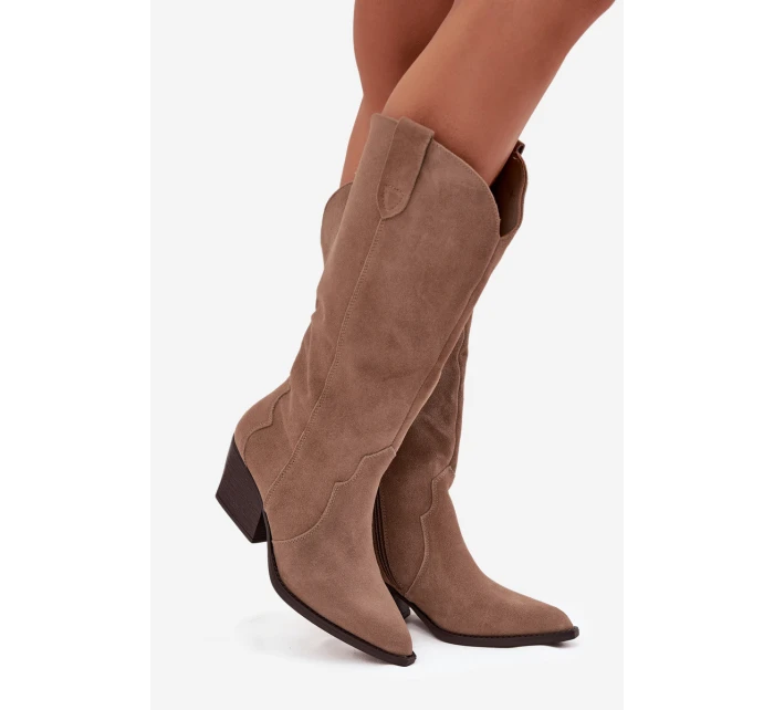 Kožené Semišové Kozačky Dámské Zateplené Khaki model 21714867 - Boto