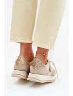 Kožené Semišové Dámské Tenisky Na Platformě  Béžové model 22073057 - VINCEZA