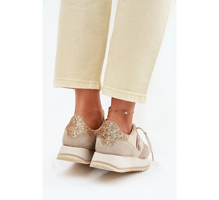 Kožené Semišové Dámské Tenisky Na Platformě  Béžové model 22073057 - VINCEZA