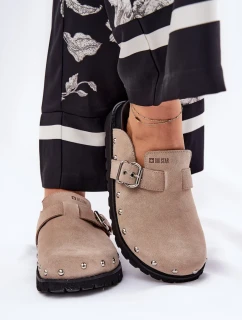 Dámské semišové pantofle na platformě Big Star – béžové