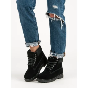 Originální  kotníčkové boty dámské černé na plochém podpatku