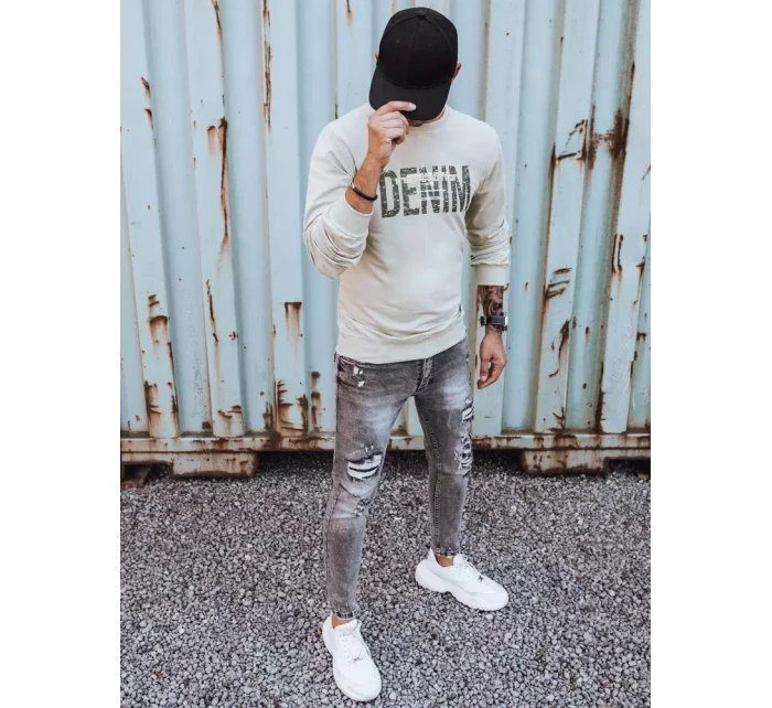 Pánská béžová mikina s potiskem FashionStreet BX5357